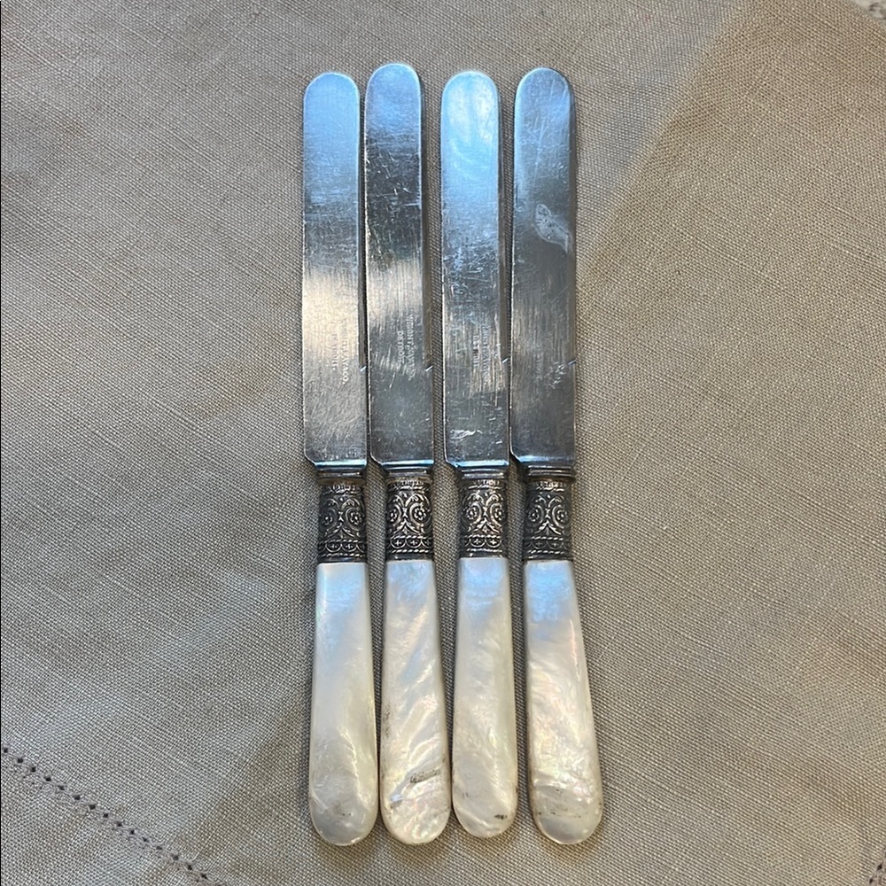 Elegant Antique Silver and Pearl Handle Knives
